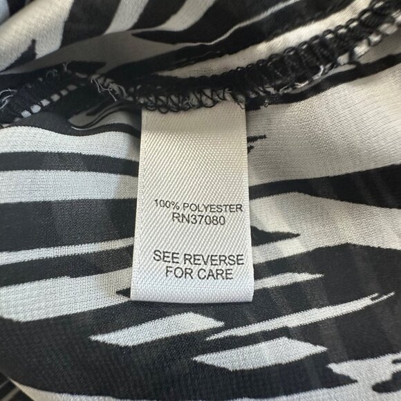 Cato Womens Black & White Abstract Print Sheer Tunic Top With Ruched Sleeves & A - Picture 4 of 7